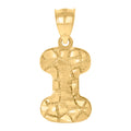 10K Yellow Gold Unisex Initial Alphabet I Nugget Charm Pendant