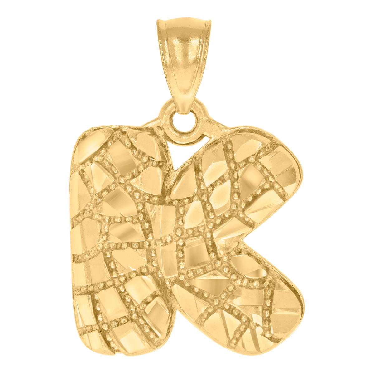 10K Yellow Gold Unisex Initial Alphabet K Nugget Charm Pendant