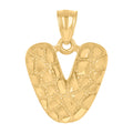 10K Yellow Gold Unisex Initial Alphabet V Nugget Charm Pendant