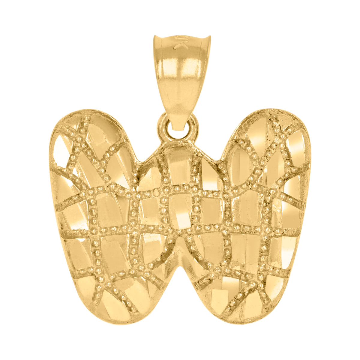 10K Yellow Gold Unisex Initial Alphabet W Nugget Charm Pendant