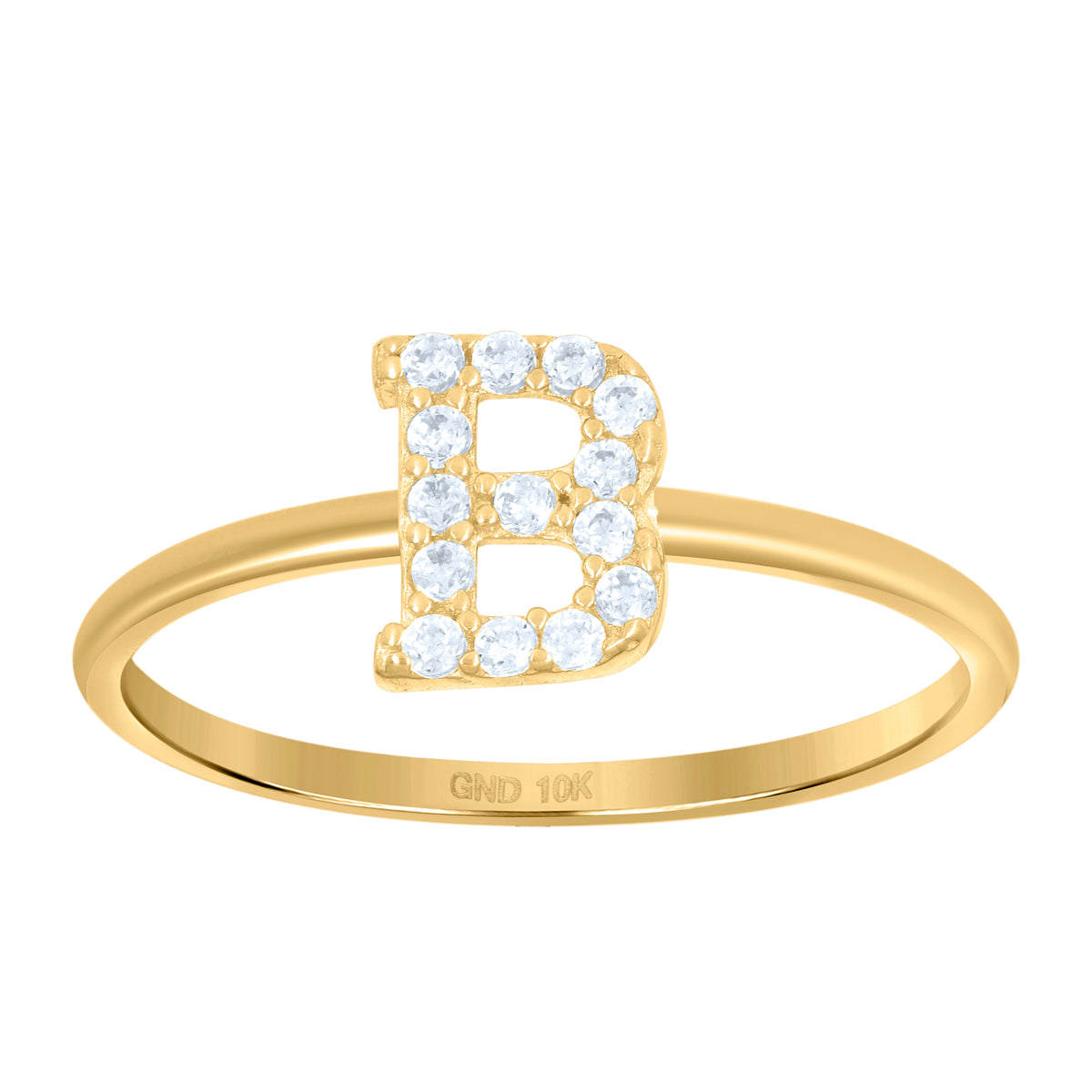 10K Yellow Gold Womens Cubic Zirconia Initial Alphabet B Ring