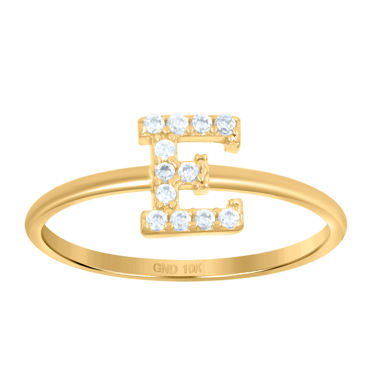 10K Yellow Gold Womens Cubic Zirconia Initial Alphabet E Ring