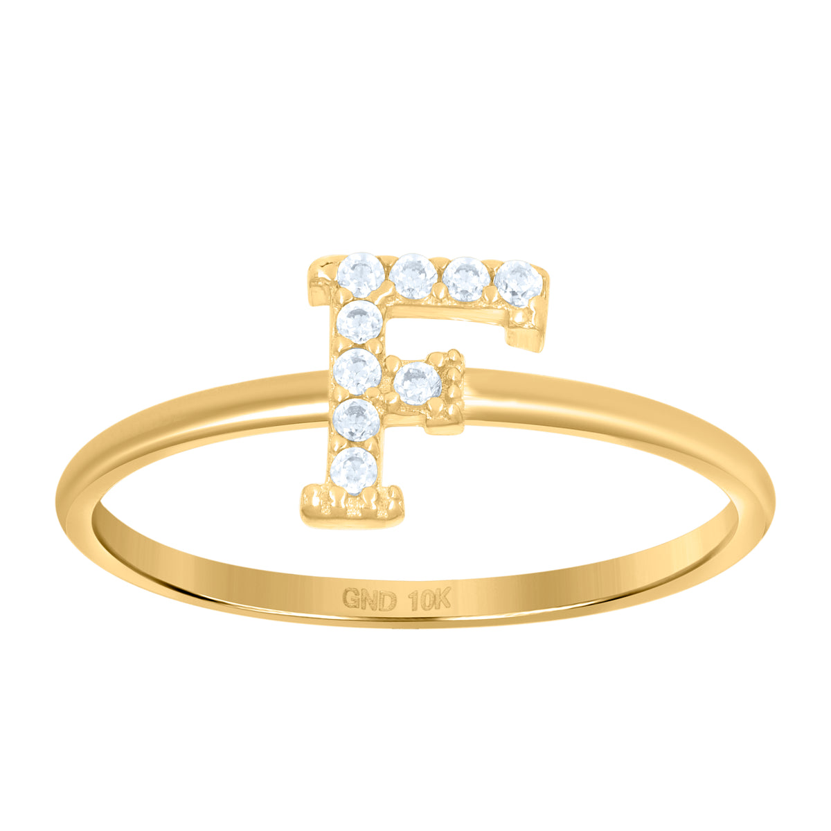 10K Yellow Gold Womens Cubic Zirconia Initial Alphabet F Ring