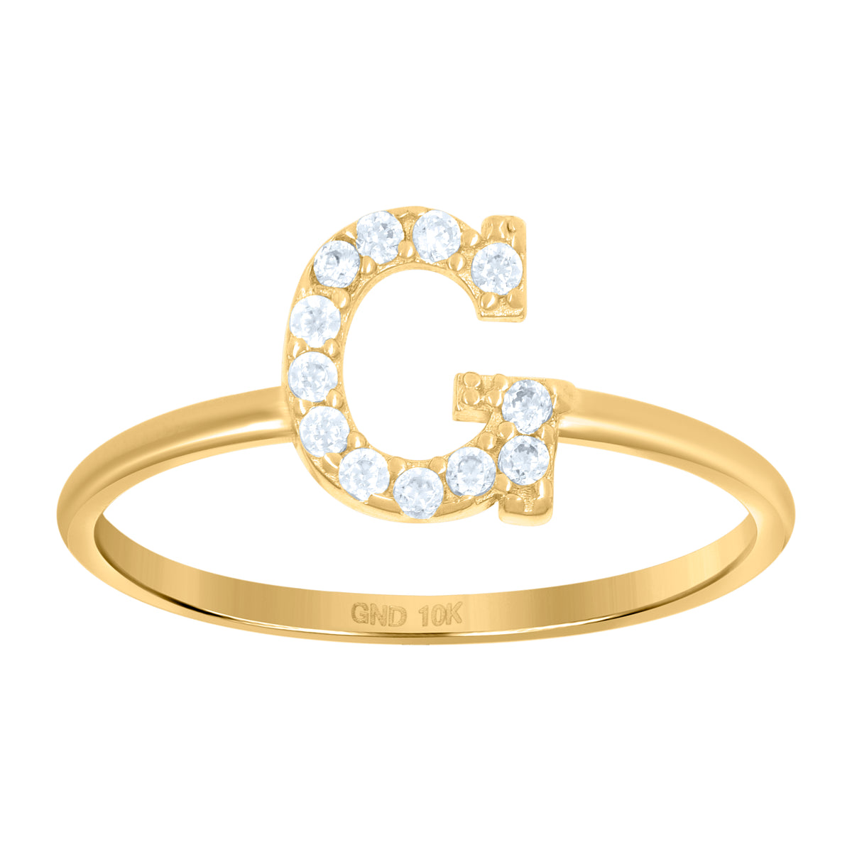 10K Yellow Gold Womens Cubic Zirconia Initial Alphabet G Ring