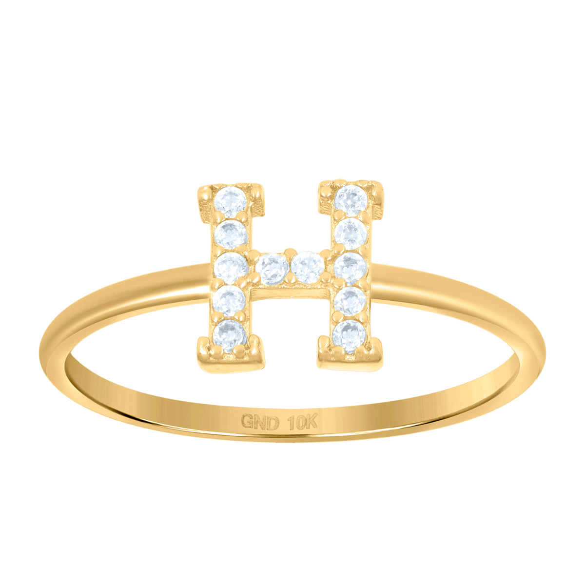 10K Yellow Gold Womens Cubic Zirconia Initial Alphabet H Ring