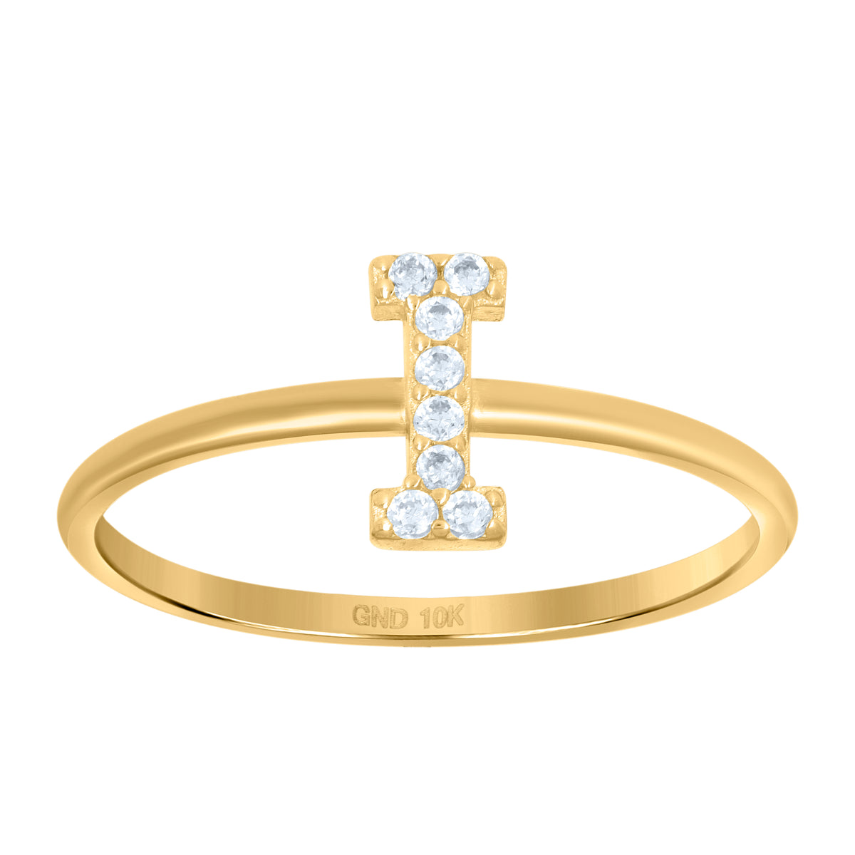 10K Yellow Gold Womens Cubic Zirconia Initial Alphabet I Ring