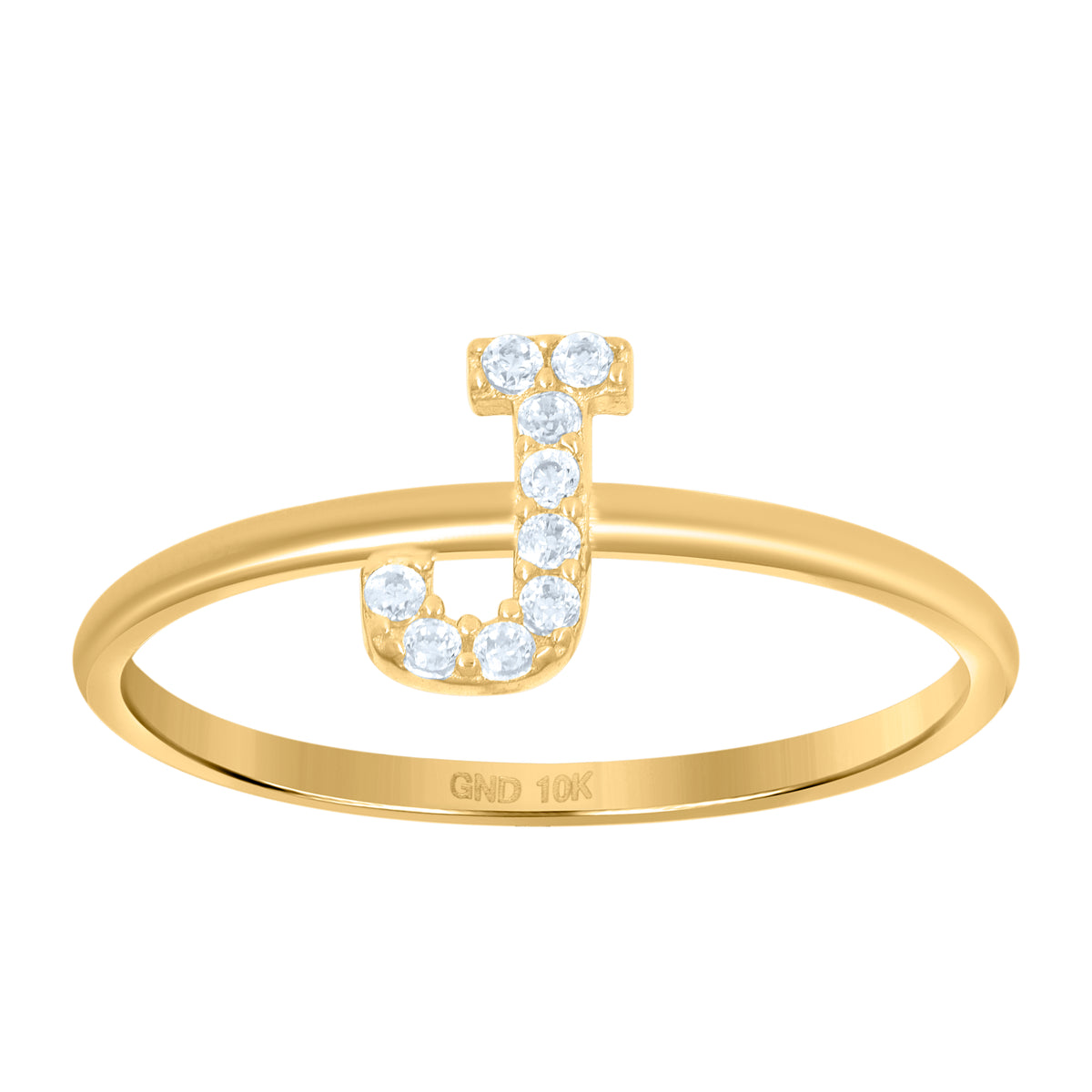 10K Yellow Gold Womens Cubic Zirconia Initial Alphabet J Ring