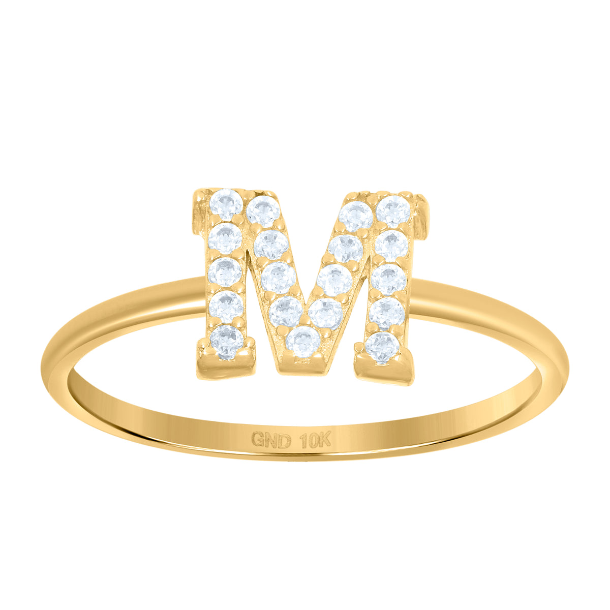 10K Yellow Gold Womens Cubic Zirconia Initial Alphabet M Ring
