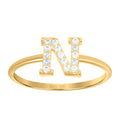 10K Yellow Gold Womens Cubic Zirconia Initial Alphabet N Ring