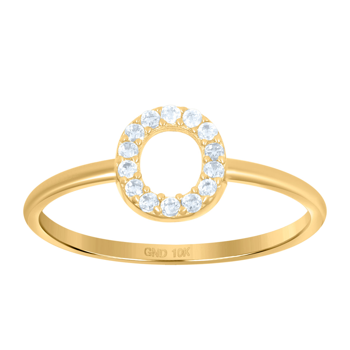 10K Yellow Gold Womens Cubic Zirconia Initial Alphabet O Ring