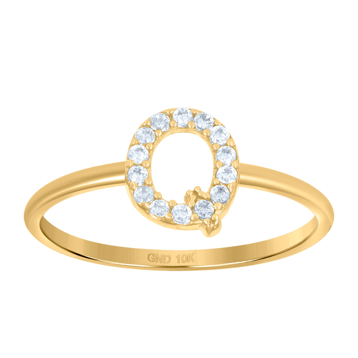 10K Yellow Gold Womens Cubic Zirconia Initial Alphabet Q Ring