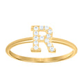 10K Yellow Gold Womens Cubic Zirconia Initial Alphabet R Ring