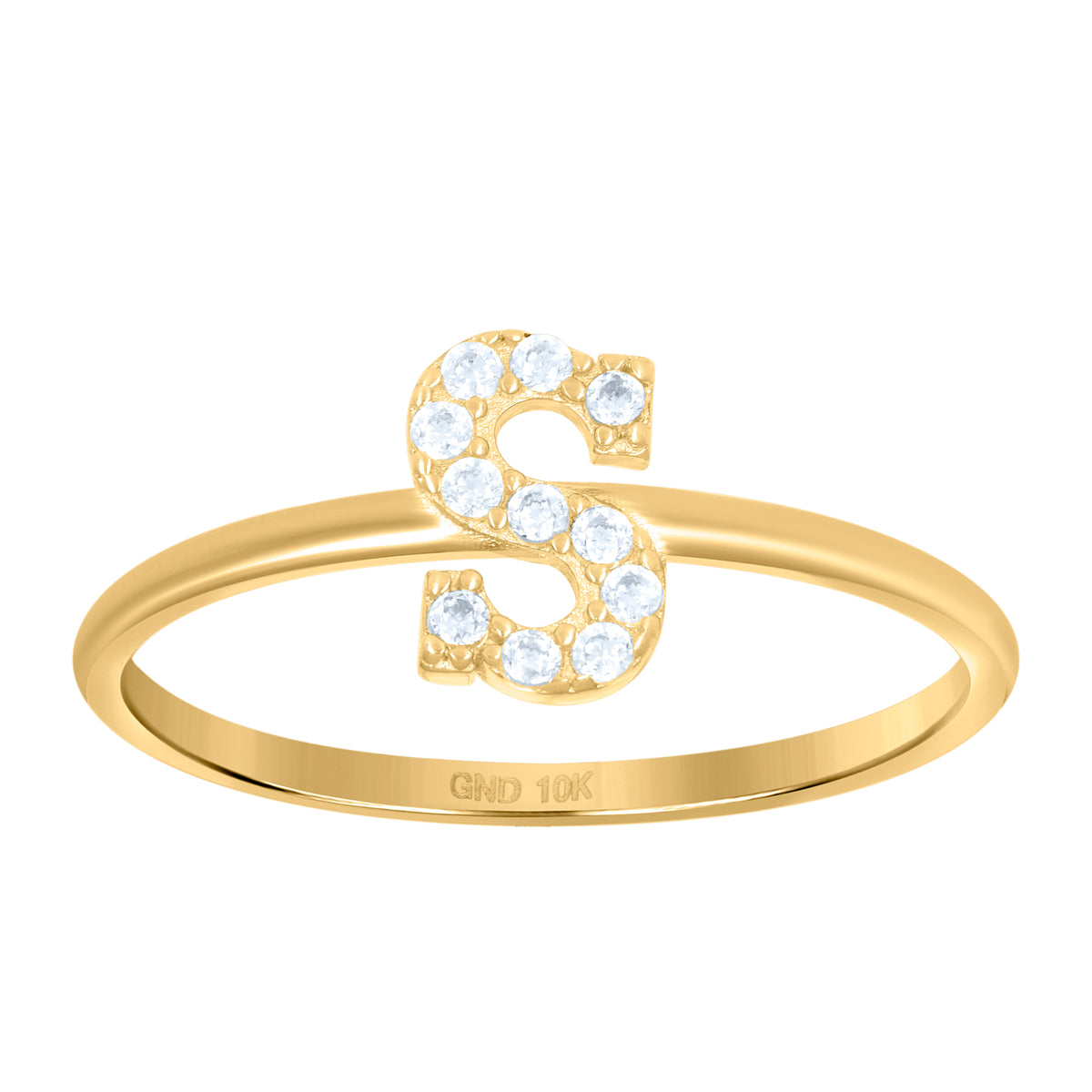 10K Yellow Gold Womens Cubic Zirconia Initial Alphabet S Ring