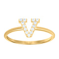 10K Yellow Gold Womens Cubic Zirconia Initial Alphabet V Ring