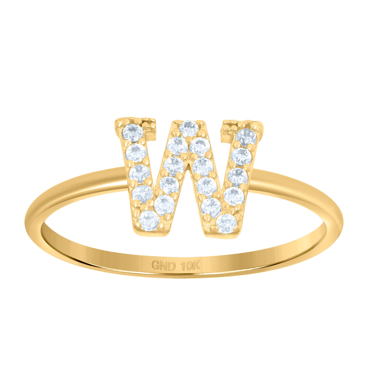 10K Yellow Gold Womens Cubic Zirconia Initial Alphabet W Ring