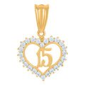 10K Yellow Gold Womens Cubic-Zirconia Anos 15 Heart Quinceanera Charm Pendant