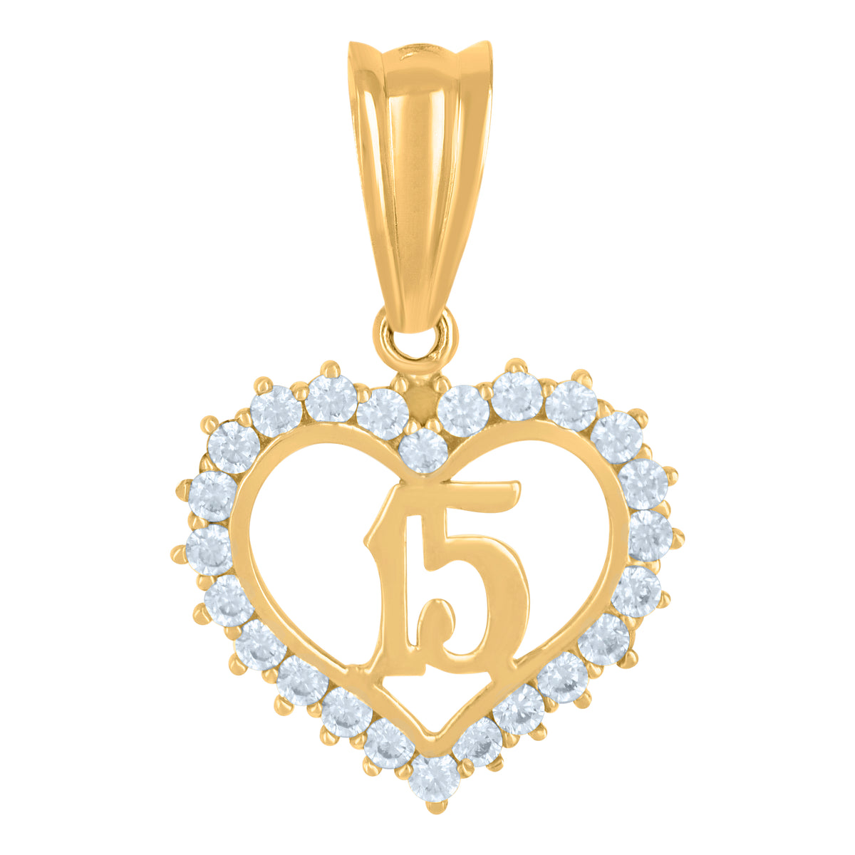 10K Yellow Gold Womens Cubic-Zirconia Anos 15 Heart Quinceanera Charm Pendant