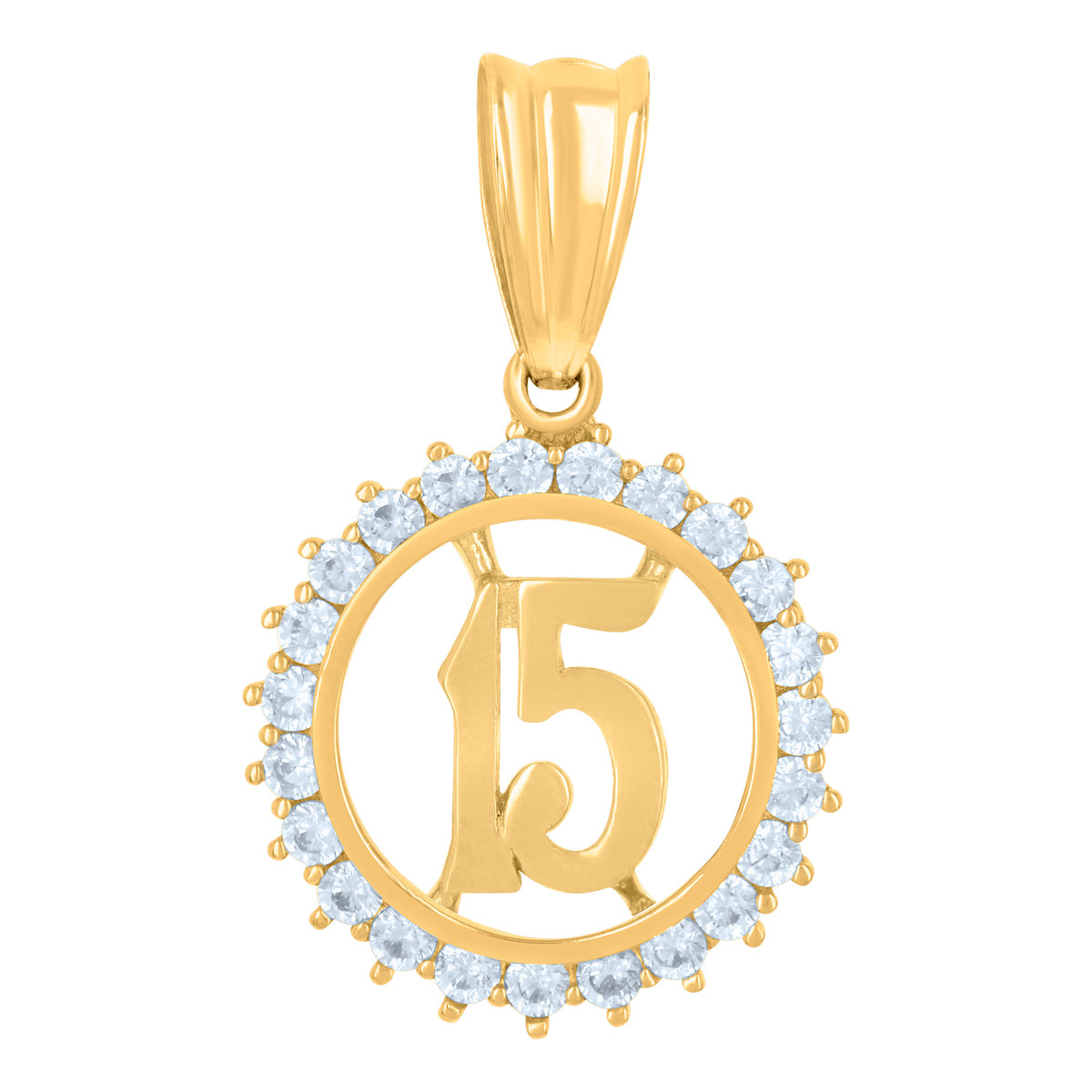 10K Yellow Gold Womens Cubic-Zirconia Anos 15 Quinceanera Charm Pendant