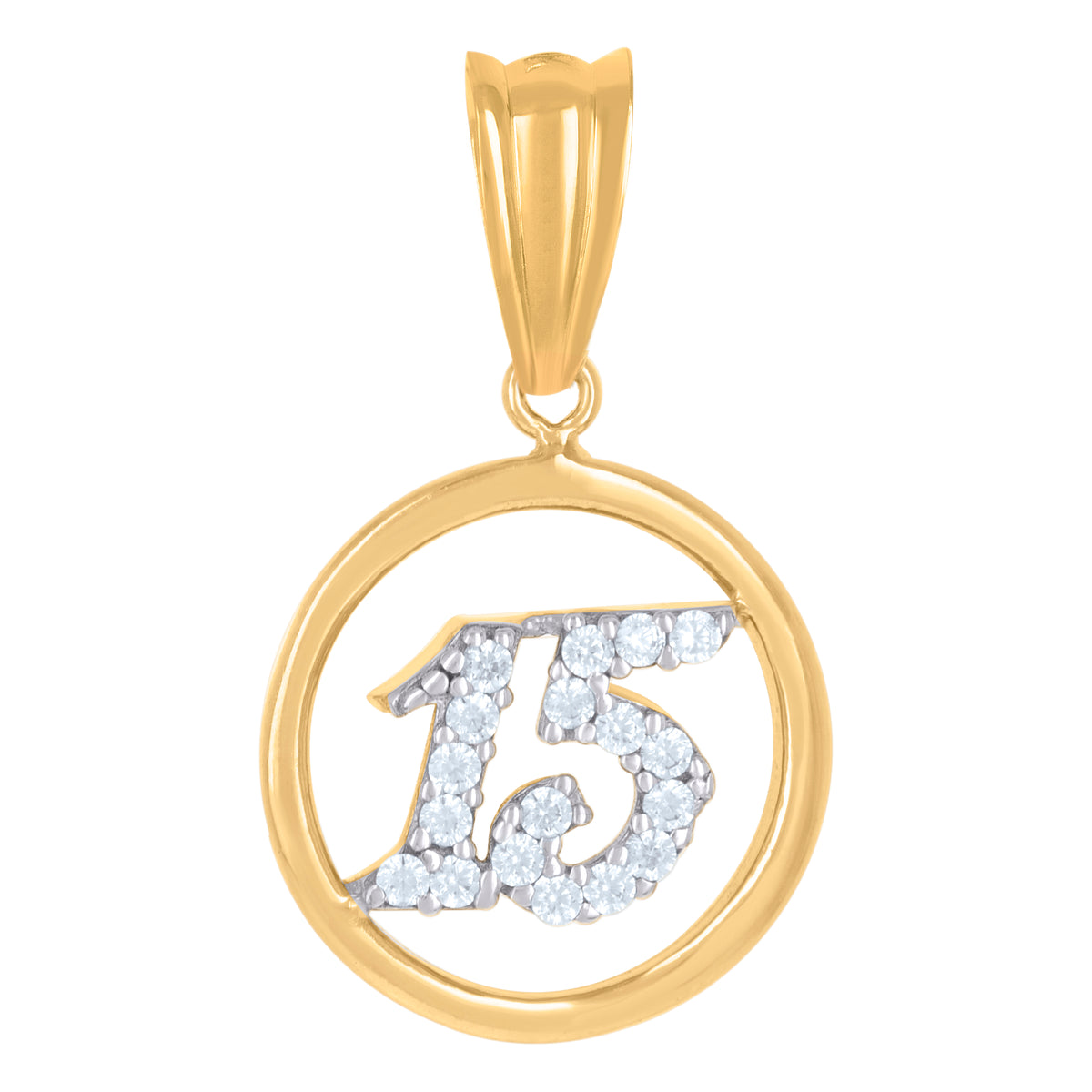 10K Two-tone Gold Womens Cubic-Zirconia Anos 15 Quinceanera Charm Pendant