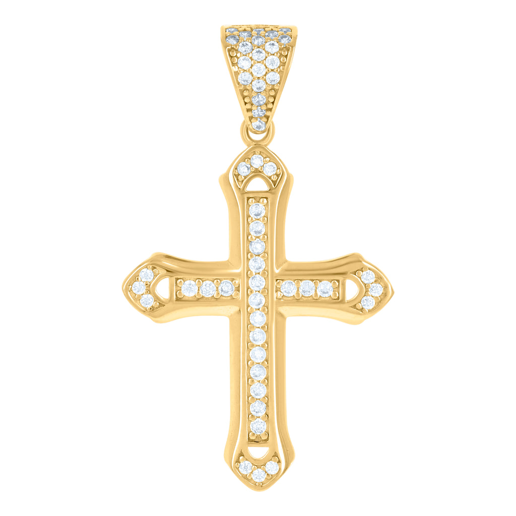 10K Yellow Gold Mens Cubic-Zirconia Cross Religious Charm Pendant