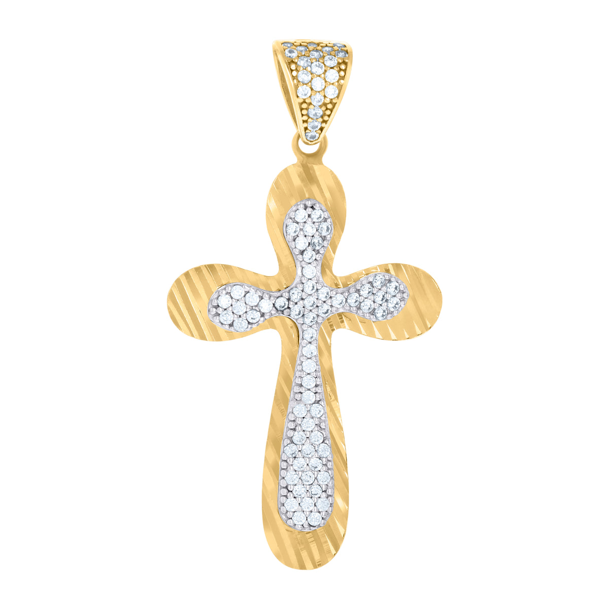 10K Two-tone Gold Mens Cubic-Zirconia Cross Religious Charm Pendant