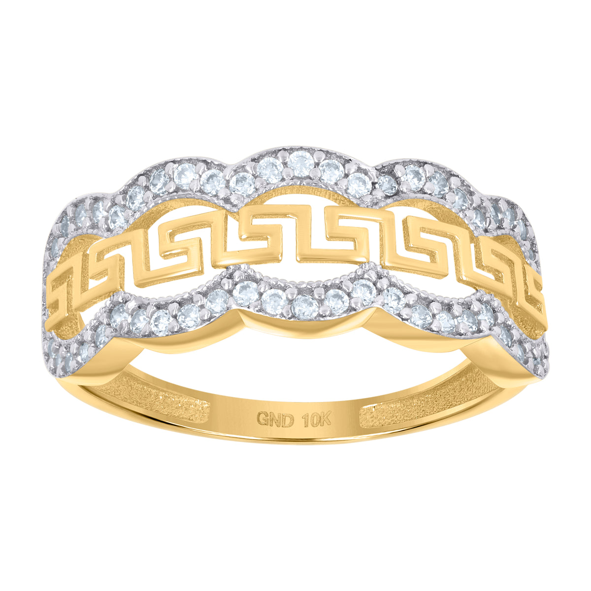 10K Two-tone Gold Womens Cubic-Zirconia Greek Key Fashion Ring