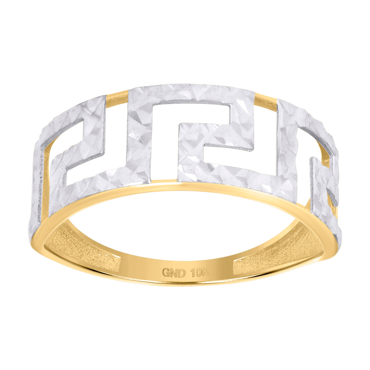 10K Two-tone Gold Womens Greek Key Fashion Ring