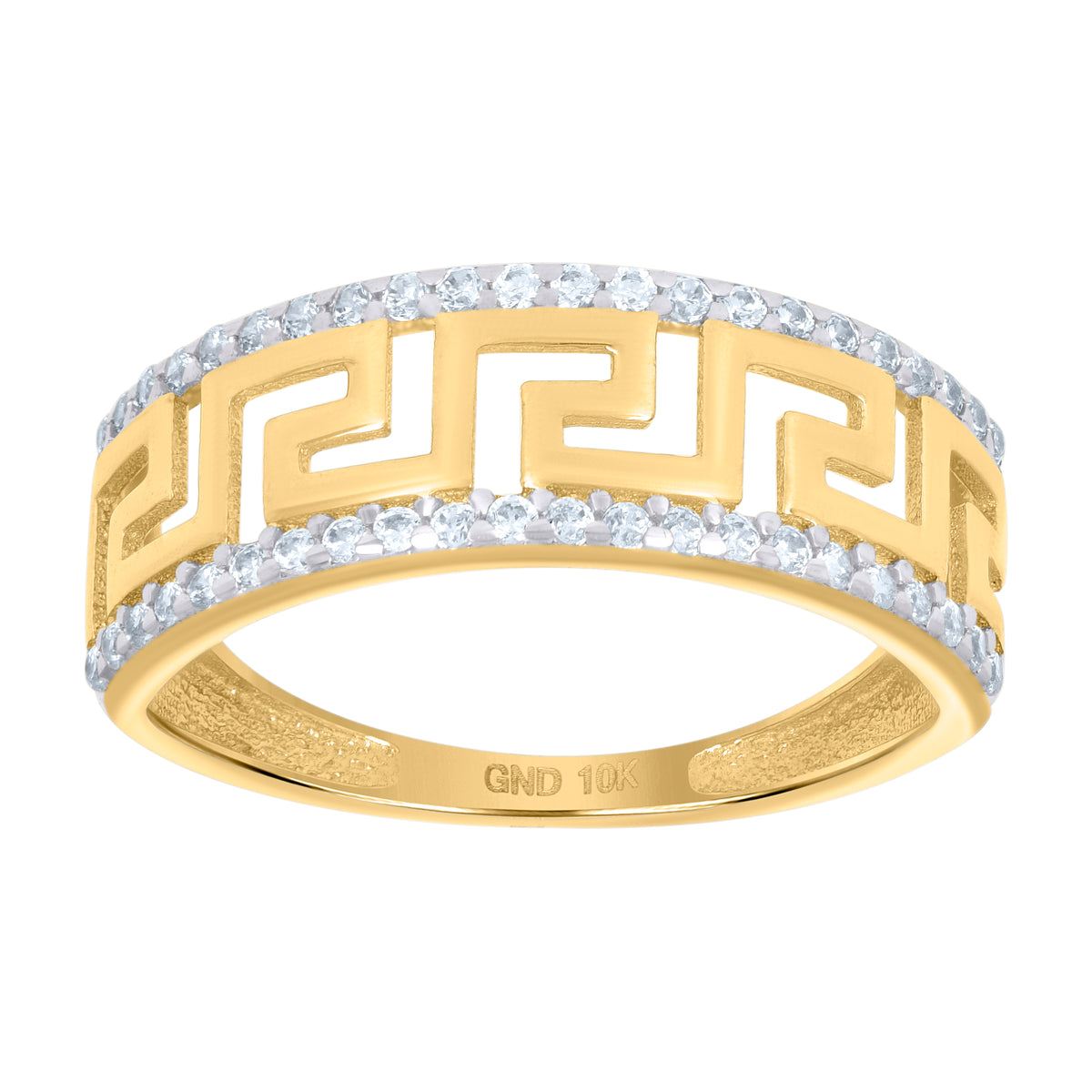 10K Two-tone Gold Womens Cubic-Zirconia Greek Key Fashion Ring