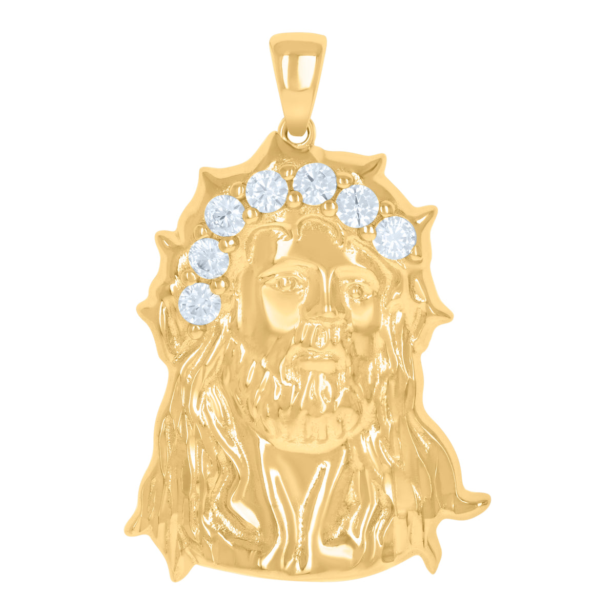 925 Sterling Silver Yellow-tone Mens Cubic-Zirconia Jesus Religious Charm Pendant