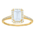 10K Yellow Gold Womens Emerald-Cut Round Cubic-Zirconia Engagement Ring