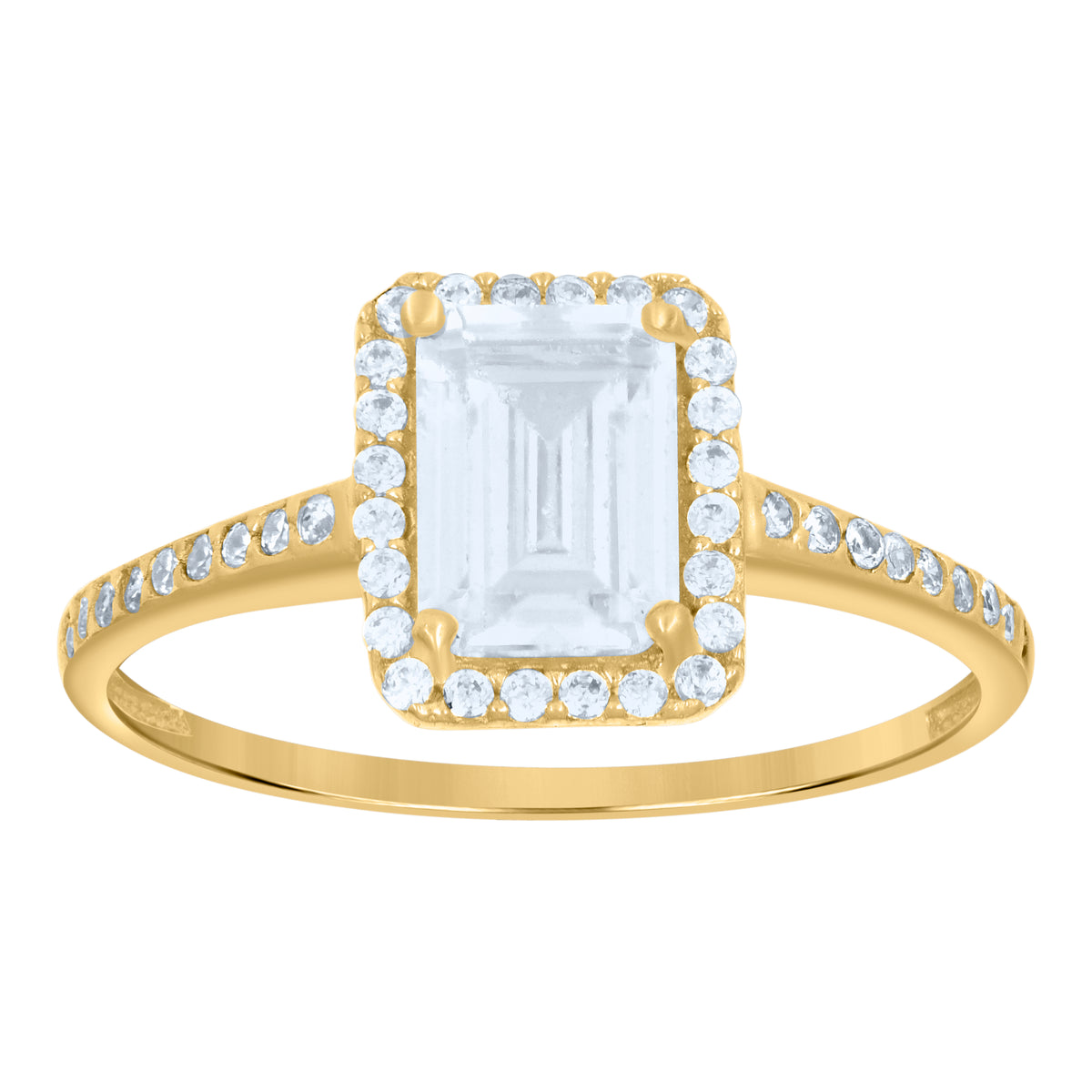 10K Yellow Gold Womens Emerald-Cut Round Cubic-Zirconia Engagement Ring