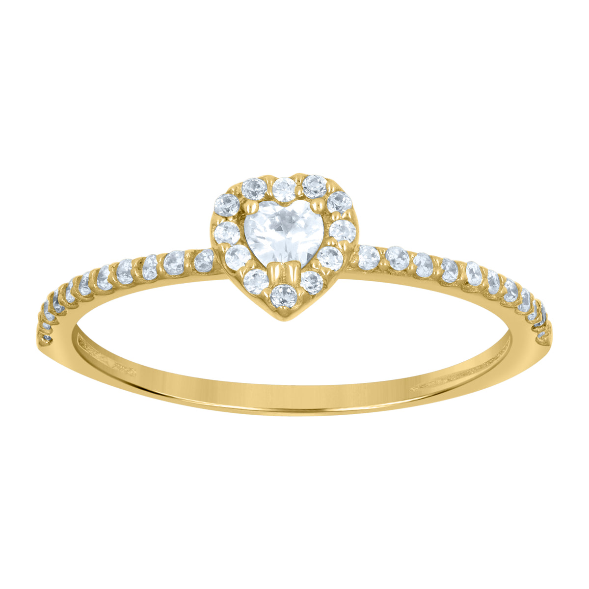 10K Yellow Gold Womens Heart Round Cubic-Zirconia Heart Engagement Ring