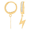10K Yellow Gold Unisex Cubic-Zirconia Lighting Bolt Dangle Hoop Earrings