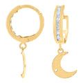 10K Yellow Gold Unisex Cubic-Zirconia Moon Dangle Hoop Earrings