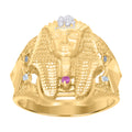 10K Two-tone Gold Men Pink White Cubic-Zirconia Pharaoh Egyptian Ring