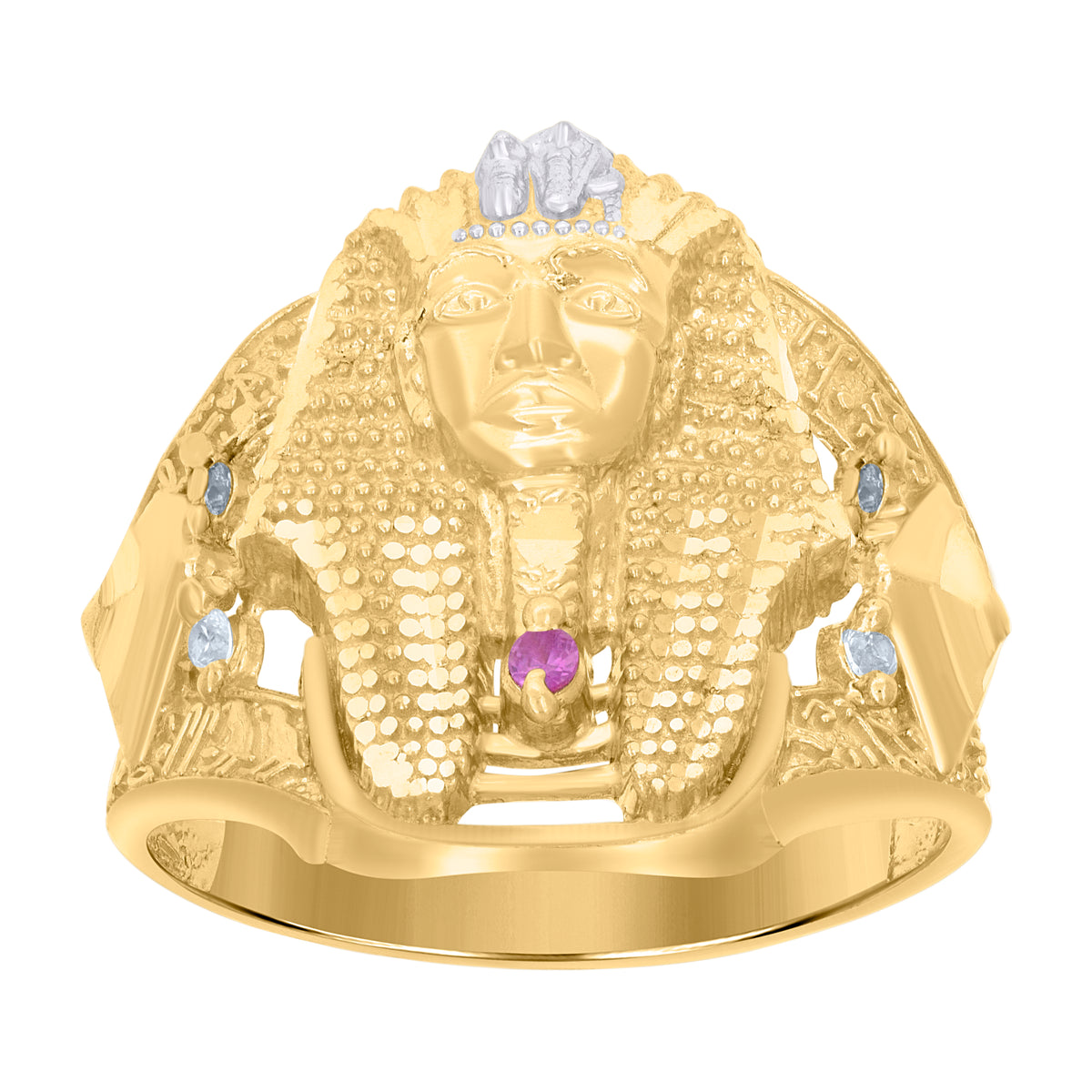10K Two-tone Gold Men Pink White Cubic-Zirconia Pharaoh Egyptian Ring