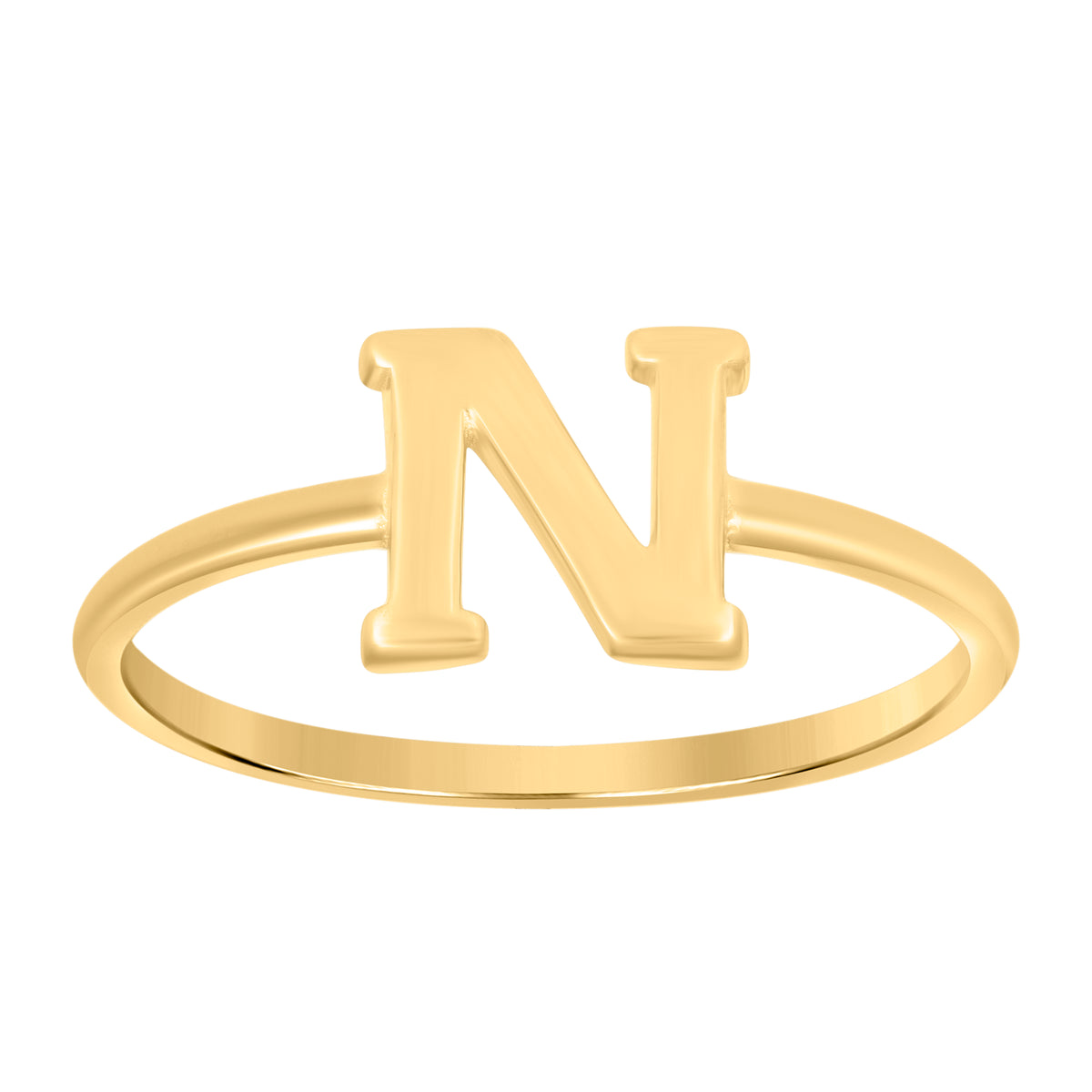 10K Yellow Gold Womens Initial Alphabet N Ring