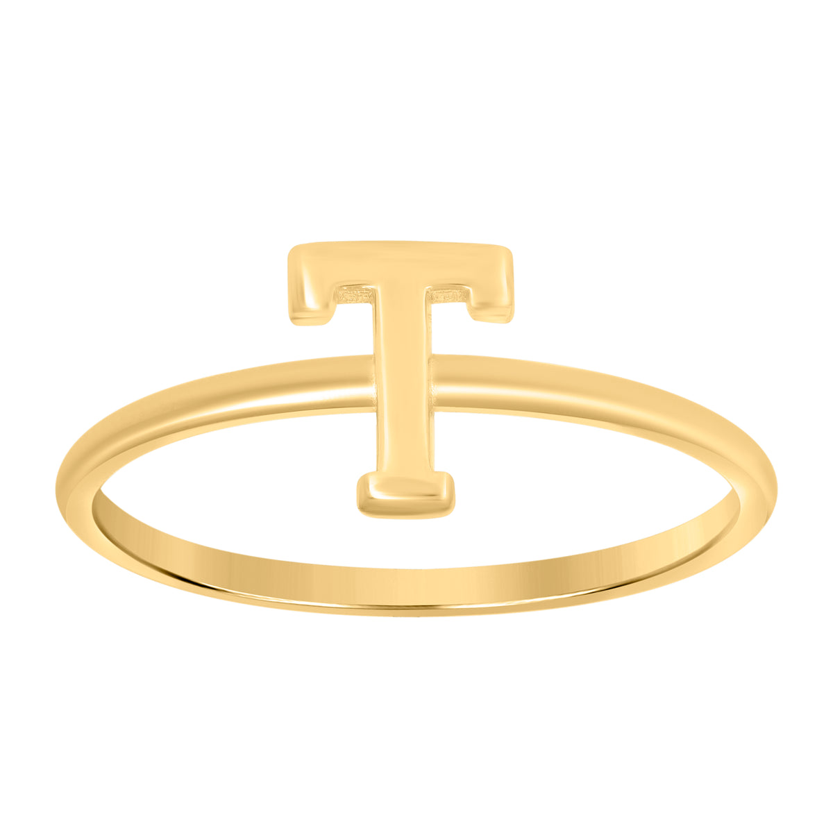 10K Yellow Gold Womens Initial Alphabet T Ring
