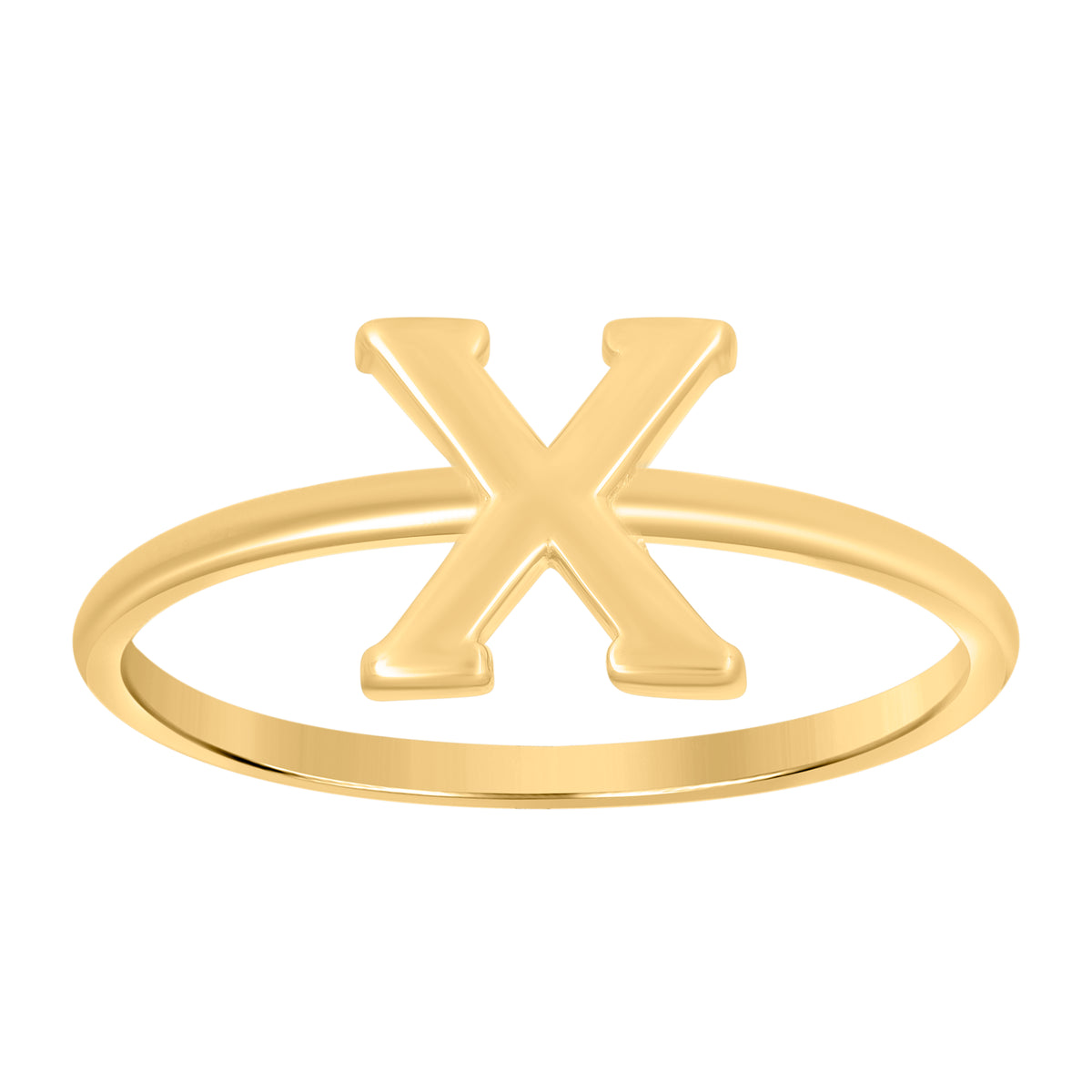 10K Yellow Gold Womens Initial Alphabet X Ring