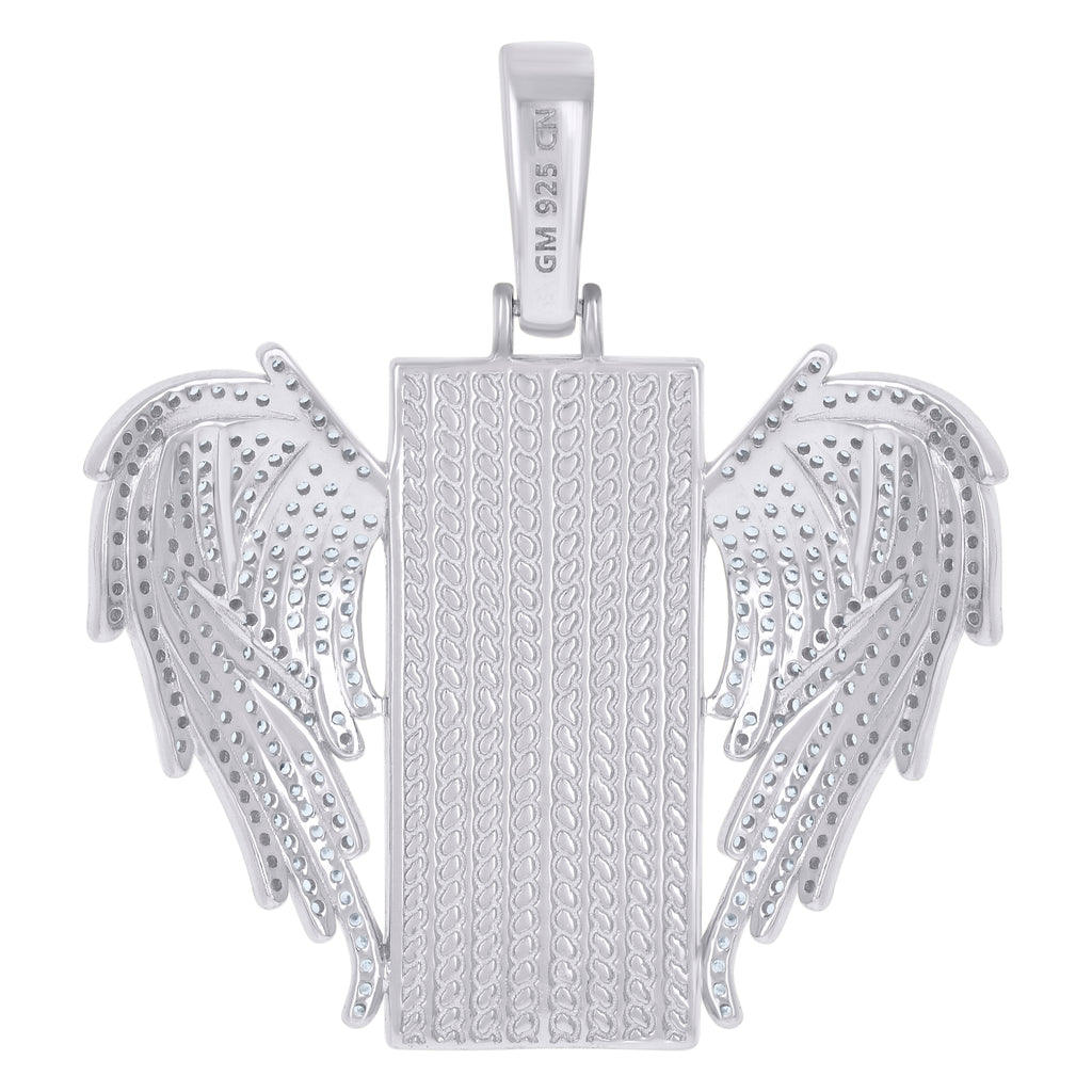 925 Sterling Silver Mens Cubic-Zirconia Flying Dog Tag Fashion Picture Frame Charm Pendant
