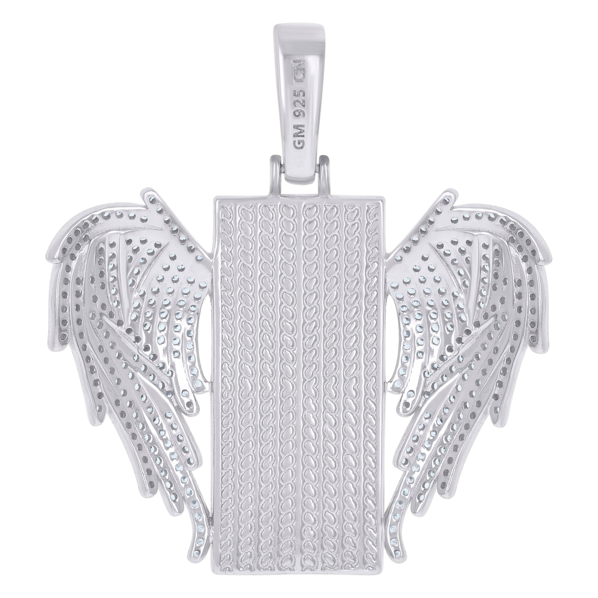 925 Sterling Silver Mens Cubic-Zirconia Flying Dog Tag Fashion Picture Frame Charm Pendant