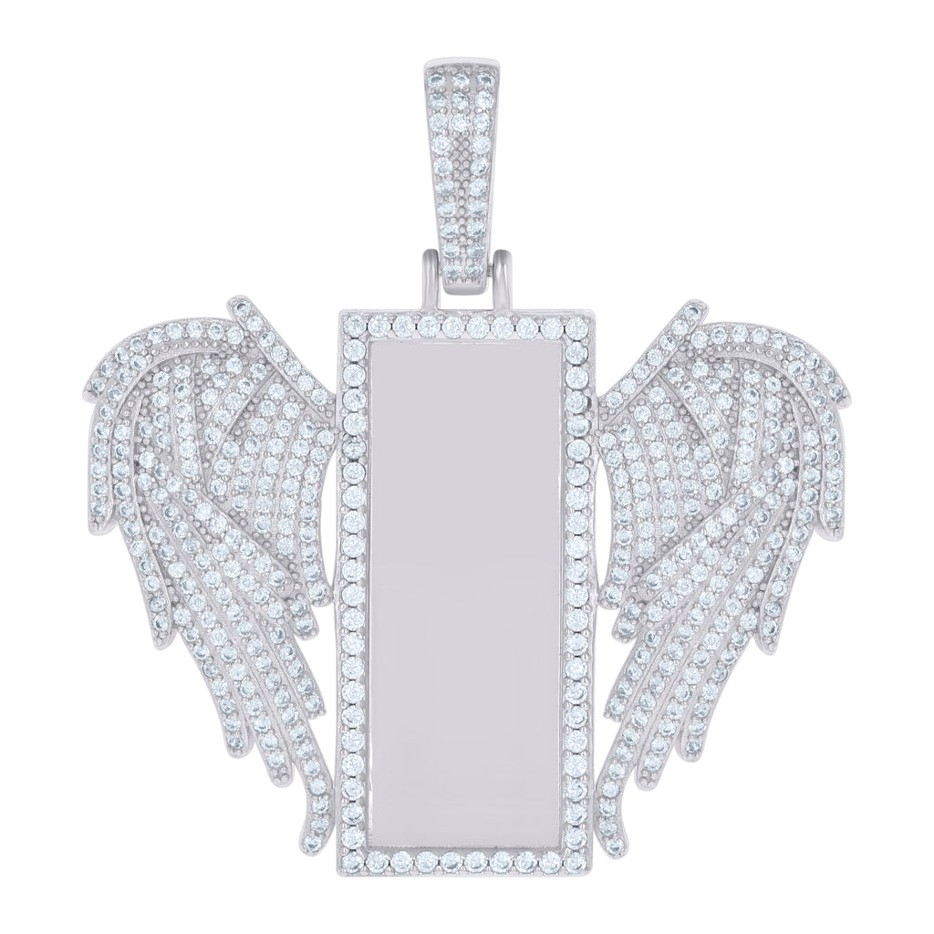 925 Sterling Silver Mens Cubic-Zirconia Flying Dog Tag Fashion Picture Frame Charm Pendant