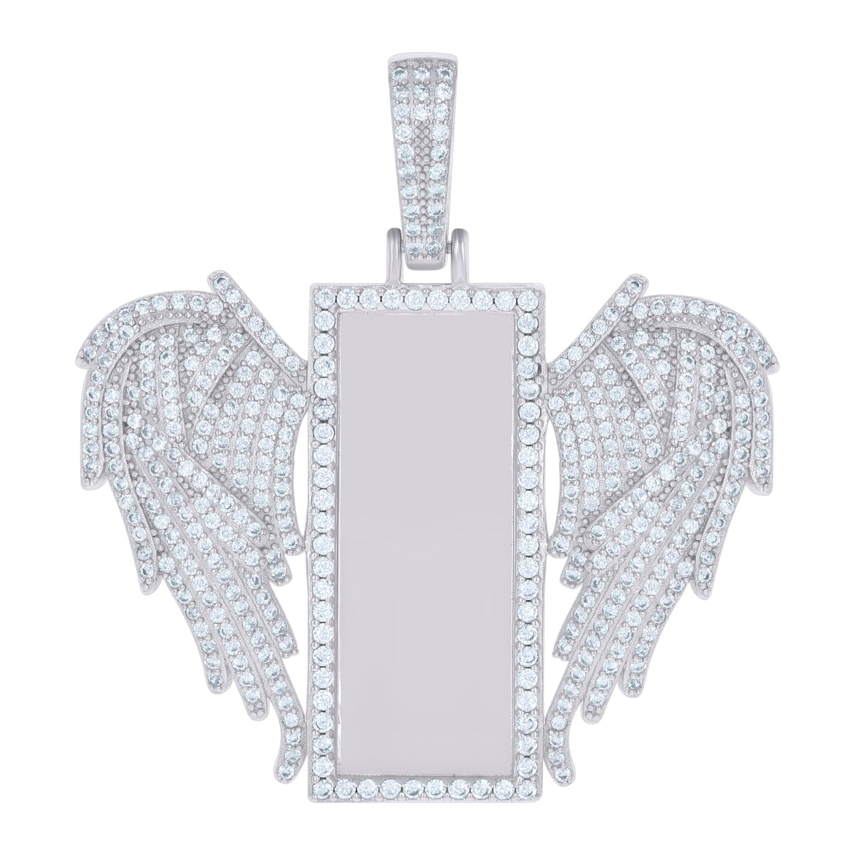 925 Sterling Silver Mens Cubic-Zirconia Flying Dog Tag Fashion Picture Frame Charm Pendant