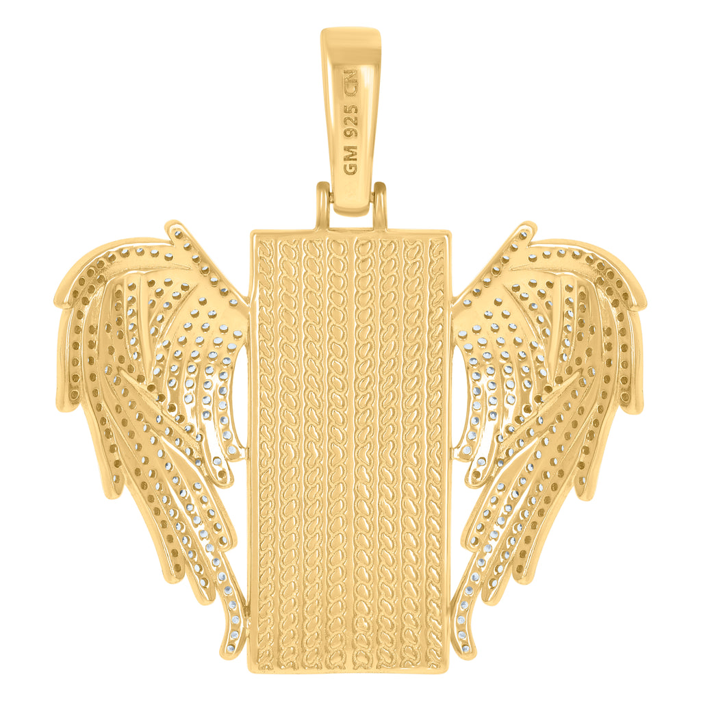 925 Sterling Silver Yellow-Tone Mens Cubic-Zirconia Flying Dog Tag Fashion Picture Frame Charm Pendant
