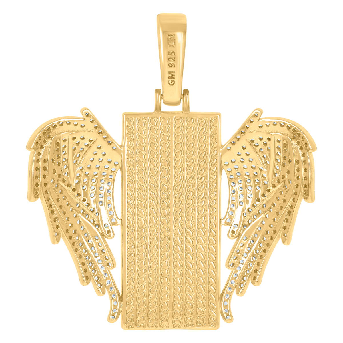 925 Sterling Silver Yellow-Tone Mens Cubic-Zirconia Flying Dog Tag Fashion Picture Frame Charm Pendant
