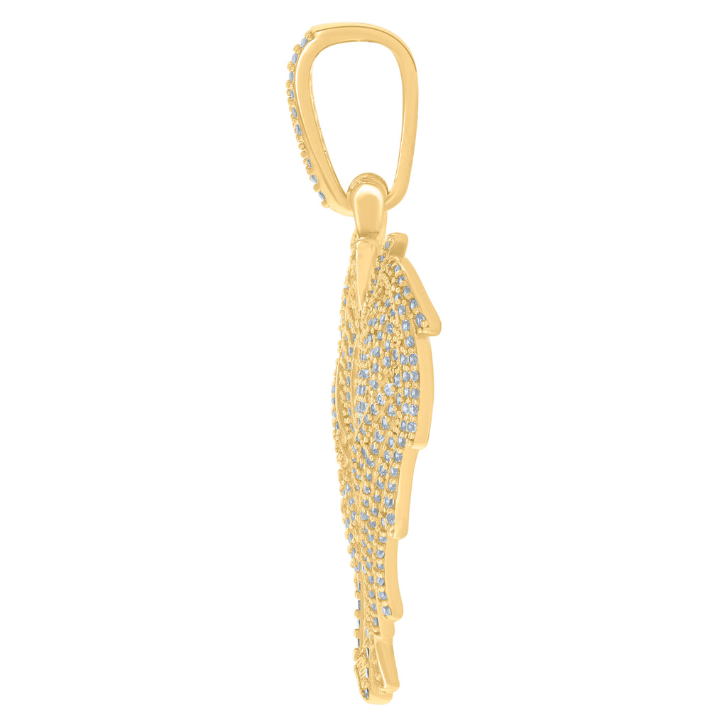 925 Sterling Silver Yellow-Tone Mens Cubic-Zirconia Flying Dog Tag Fashion Picture Frame Charm Pendant