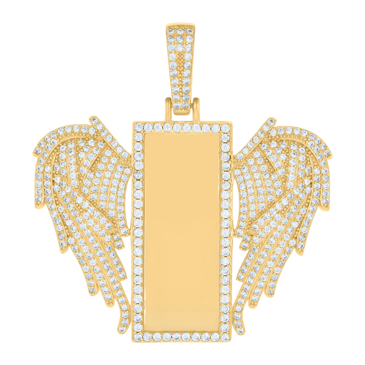 925 Sterling Silver Yellow-Tone Mens Cubic-Zirconia Flying Dog Tag Fashion Picture Frame Charm Pendant