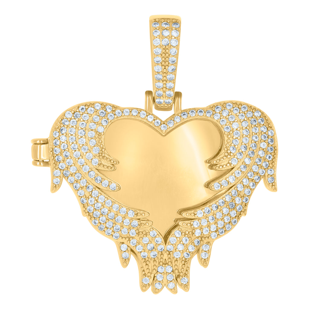 925 Sterling Silver Yellow-Tone Mens Cubic-Zirconia Heart Picture Frame Charm Pendant