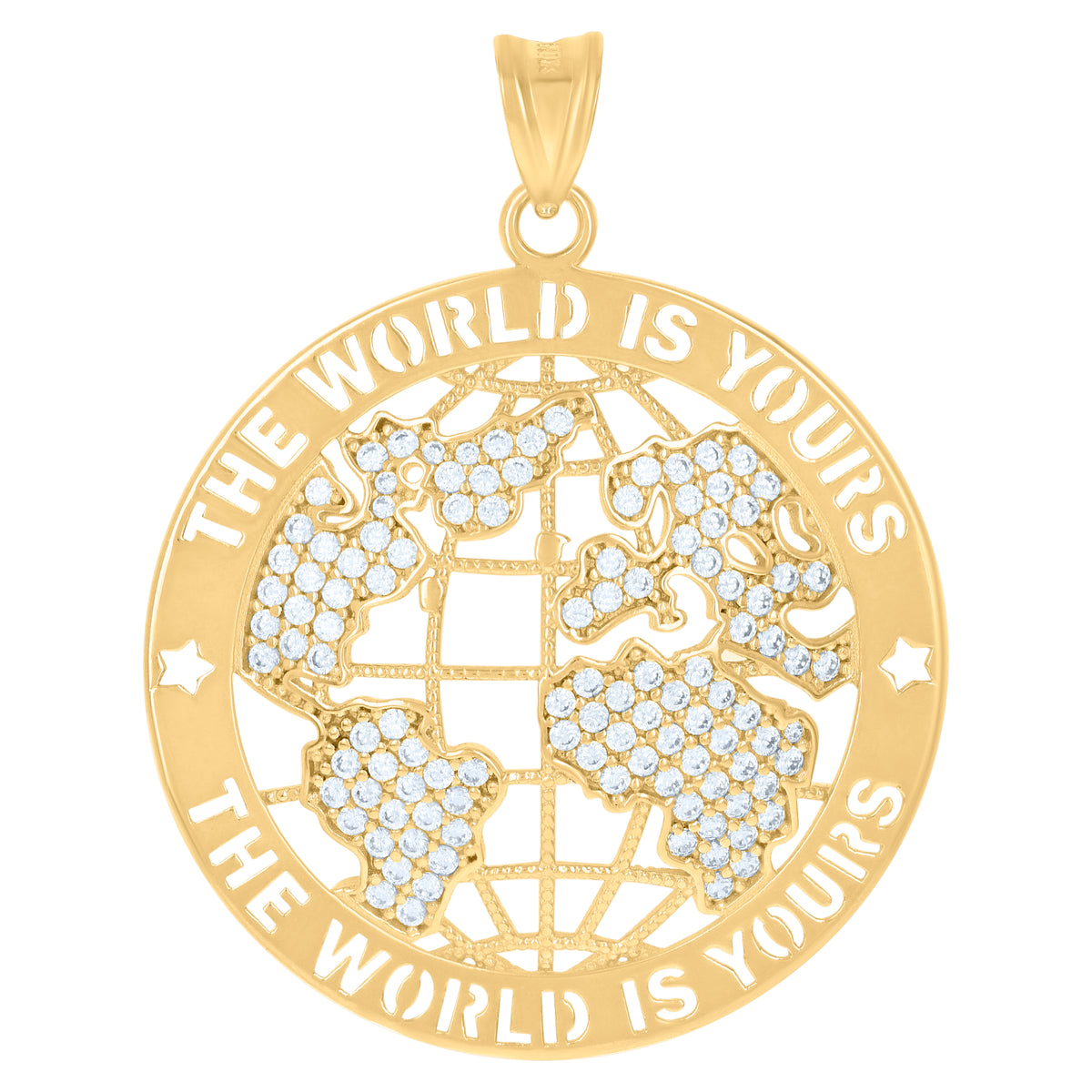 10K Yellow Gold Mens Cubic-Zirconia The World Is Yours World Map Globe Charm Pendant