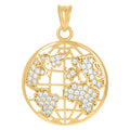 10K Yellow Gold Mens Cubic-Zirconia World Map Globe Charm Pendant